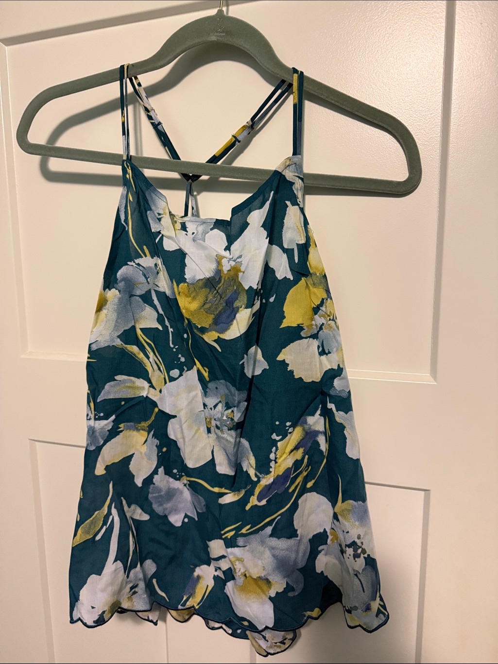 Stars Above Teal Floral Satin Cami With Yellow & White Flowers
